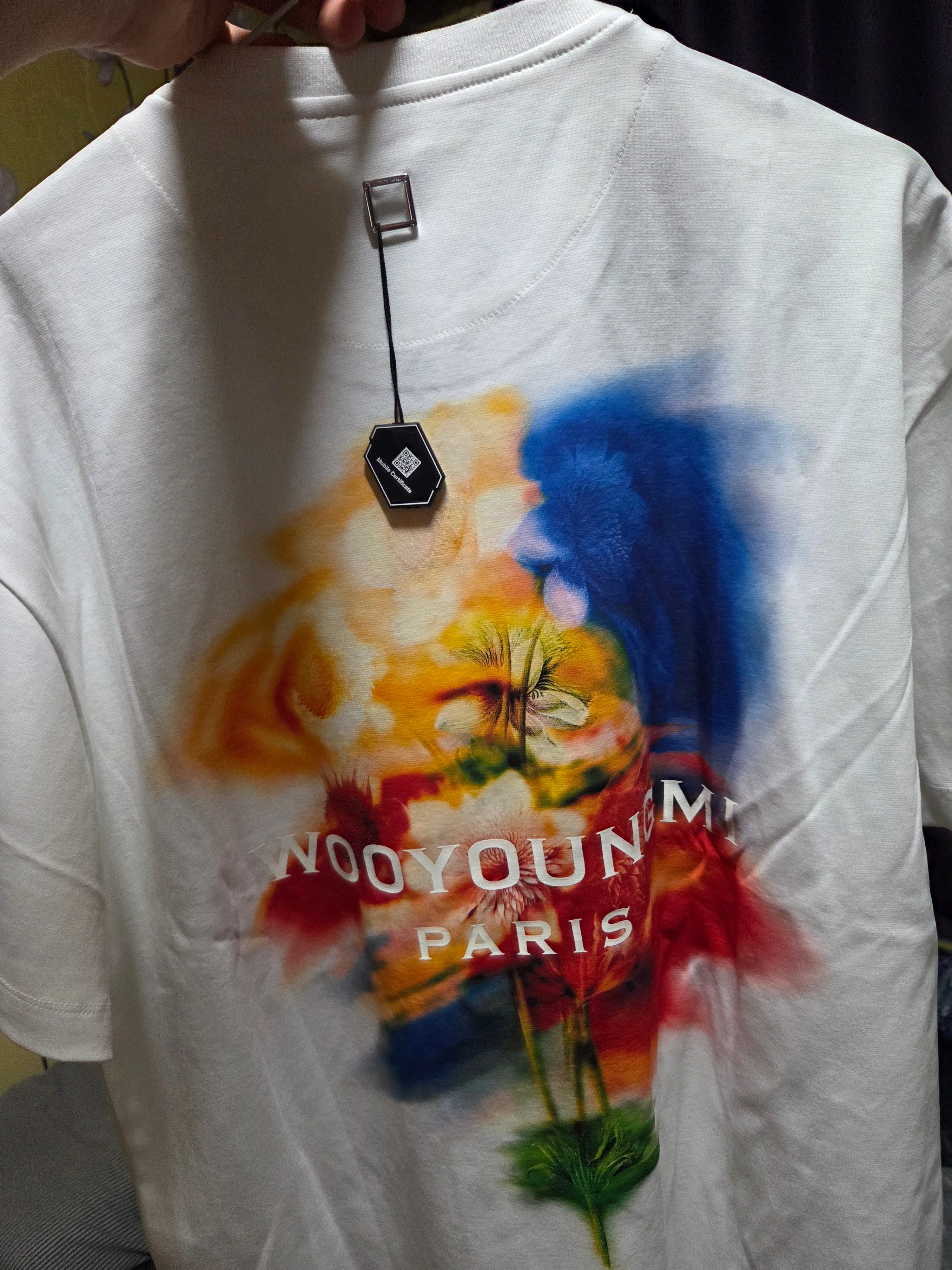 Wooyoungmi Swaying Flower Back Logo T-Shirt White - 24FW 착용 스타일 - 2