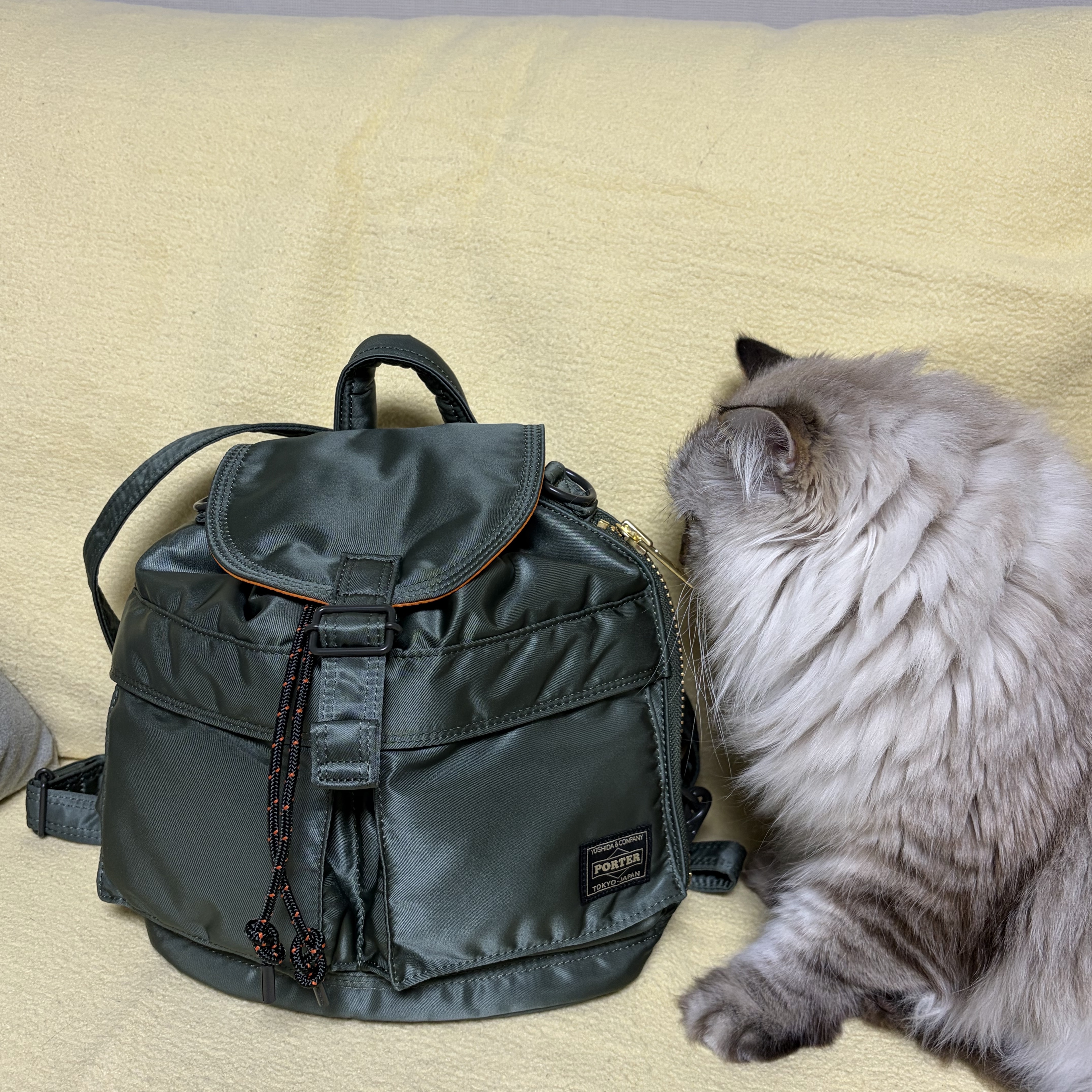 Porter All New Tanker Sackpack Sage Green, Porter All New Tanker Sackpack Iron Blue 착용 스타일 - 2