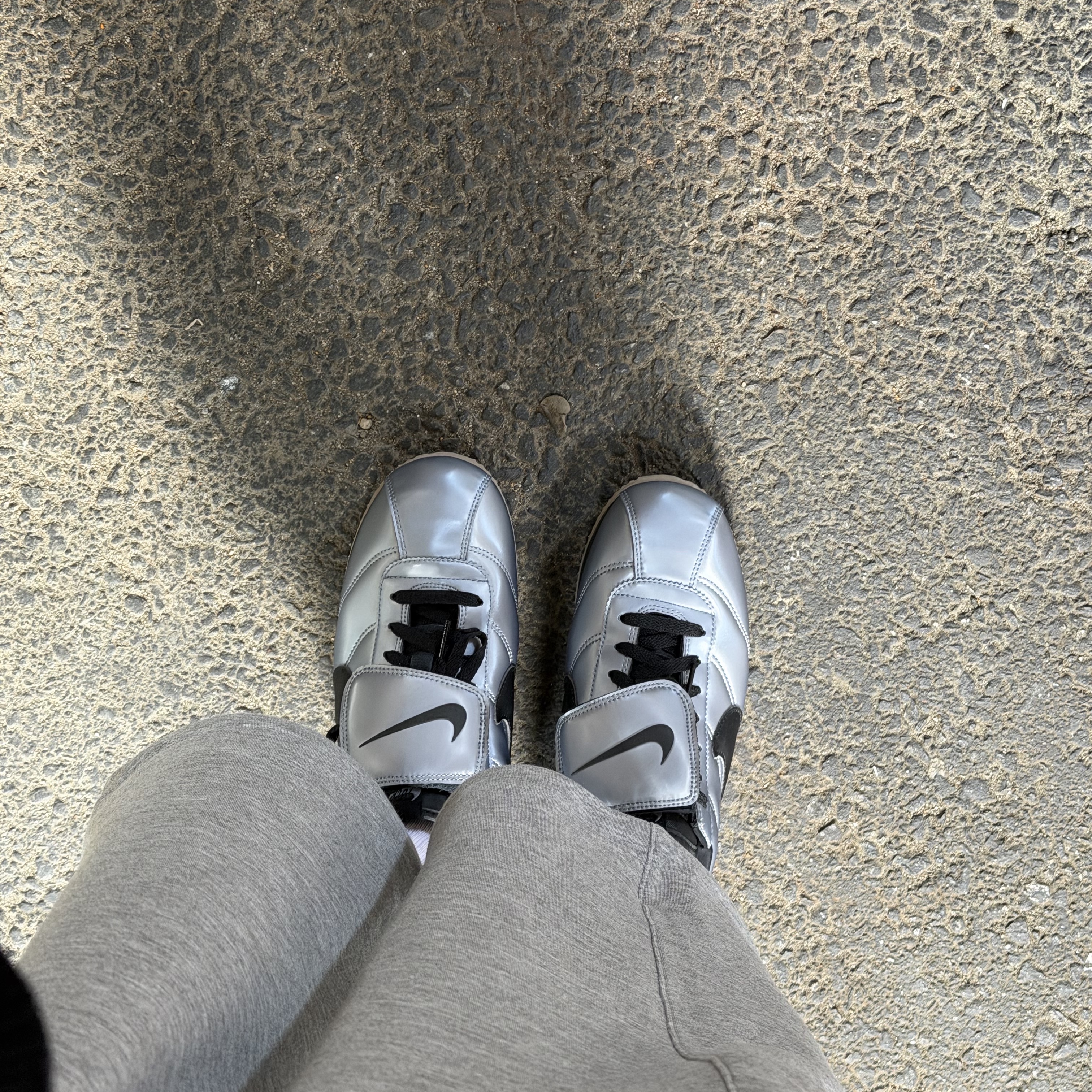 Nike Cortez Leather SE Metallic Cool Grey Black 착용 스타일 - 2