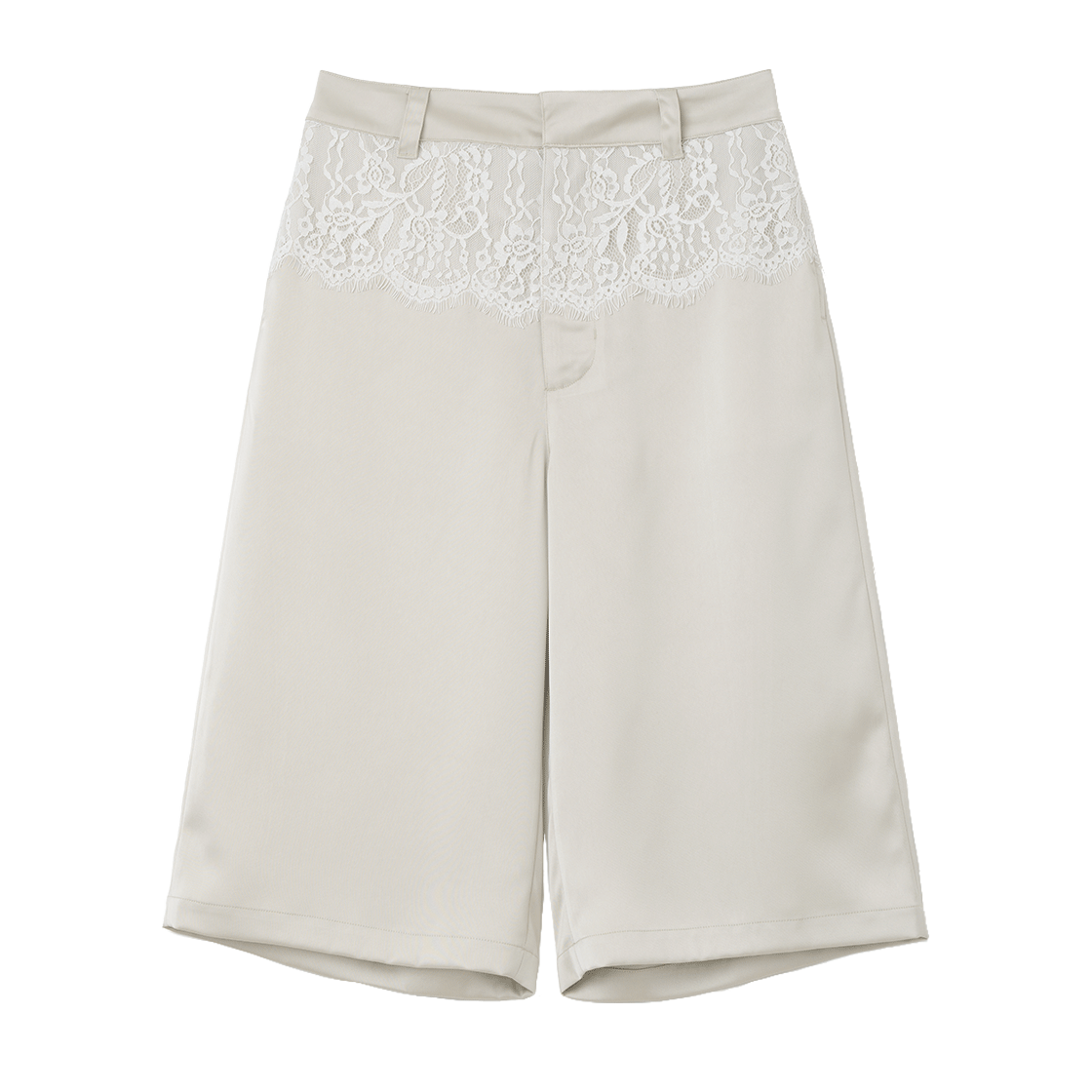 밀로 우먼 실키 레이스 크롭 트라우저 크림 그린(MILLO WOMEN Silky Lace Cropped Trousers Cream Green)