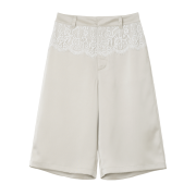 MILLO WOMEN Silky Lace Cropped Trousers Cream Green