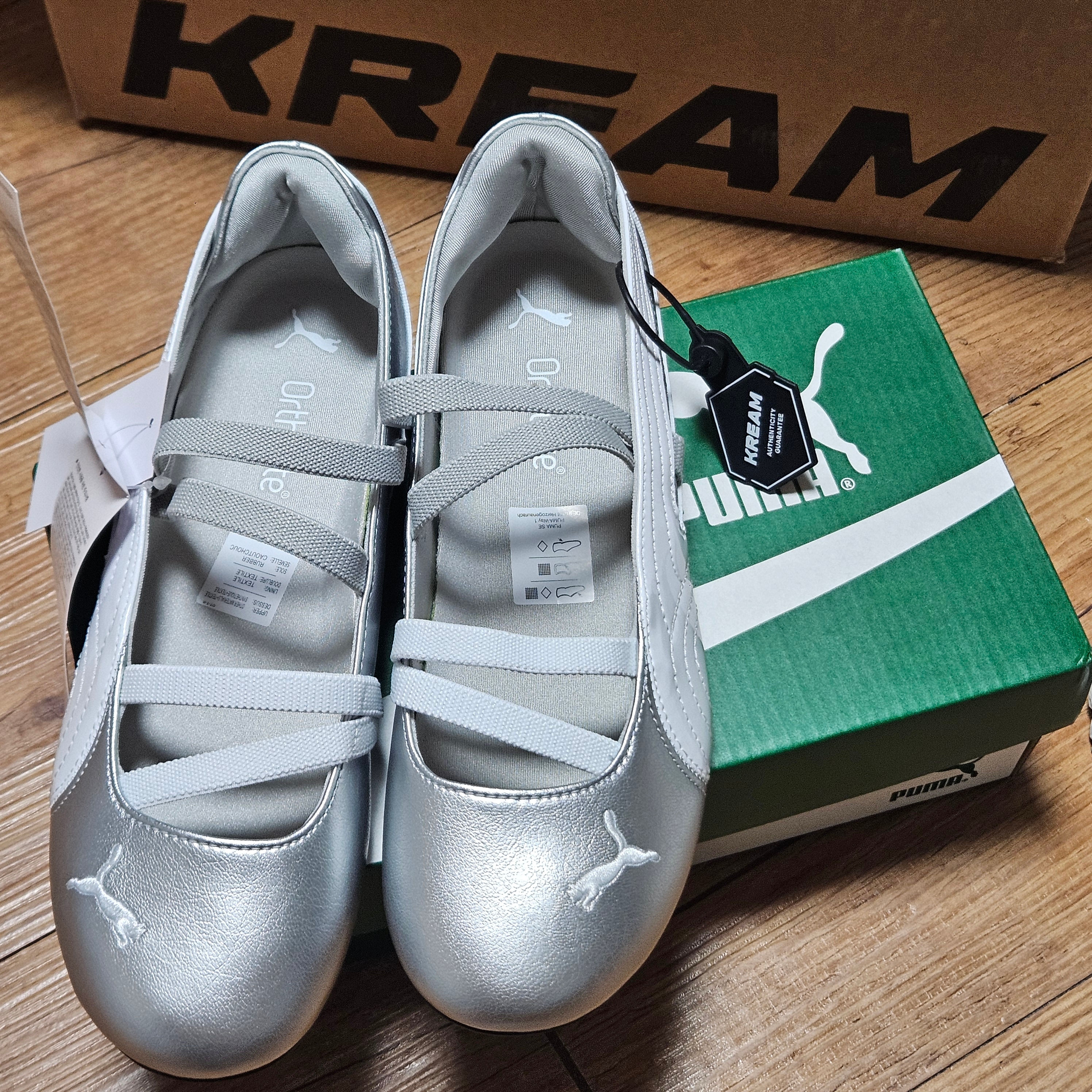 (W) Puma Speedcat Ballet Metallic Puma Silver Puma White 착용 스타일 - 1
