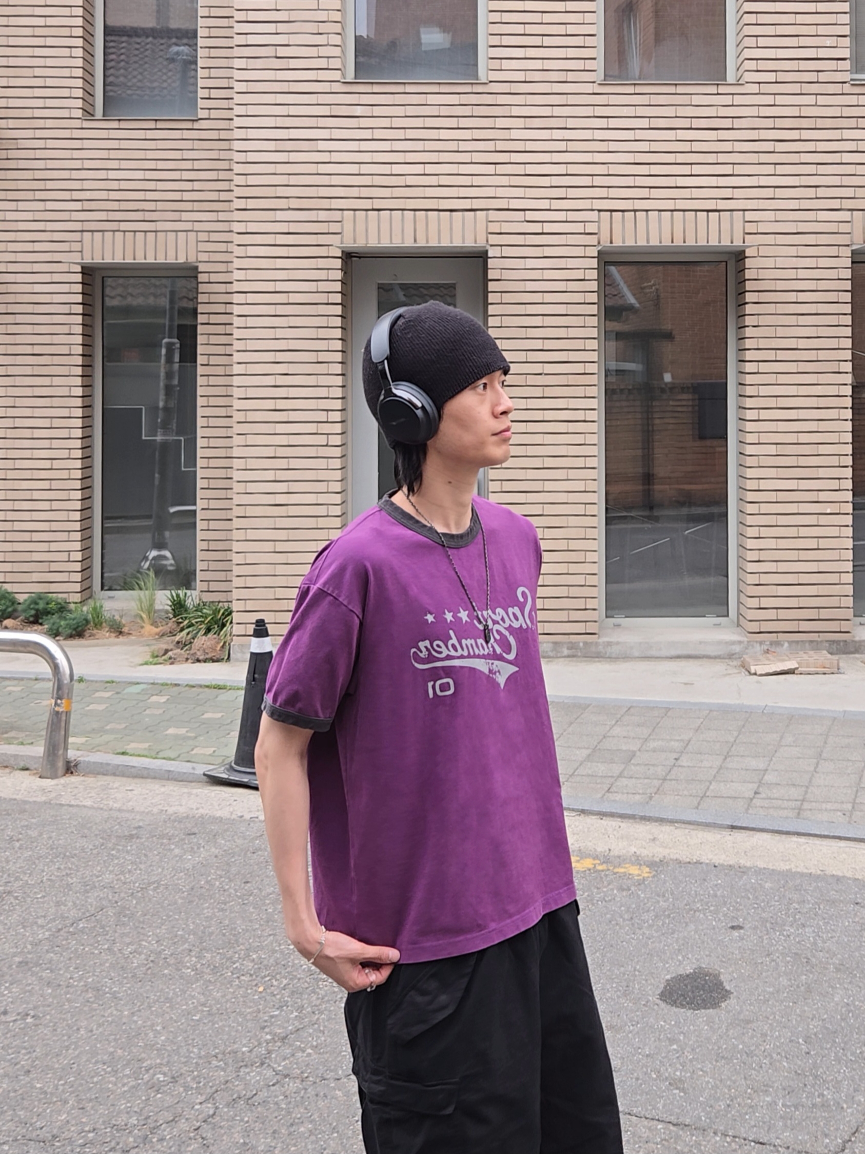SPORT CHAMBER Active Logo T-Shirt PURPLE, Fila Flaire Brown 착용 스타일 - 4