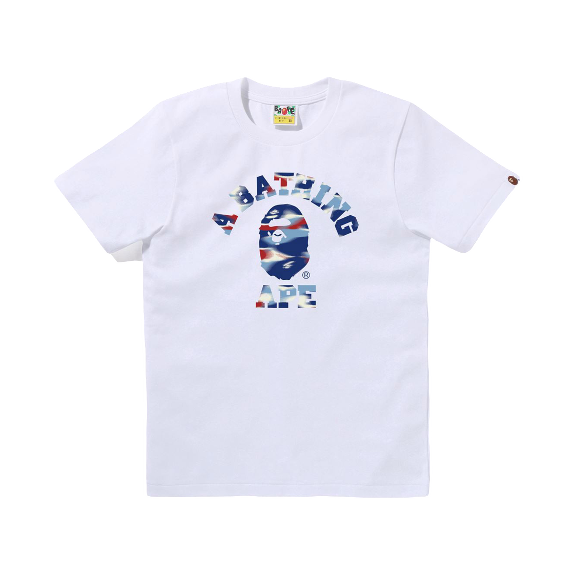 (W) 베이프 스크린 카모 컬리지 티셔츠 화이트 블루((W) BAPE Screen Camo College T-Shirt White Blue) - 1