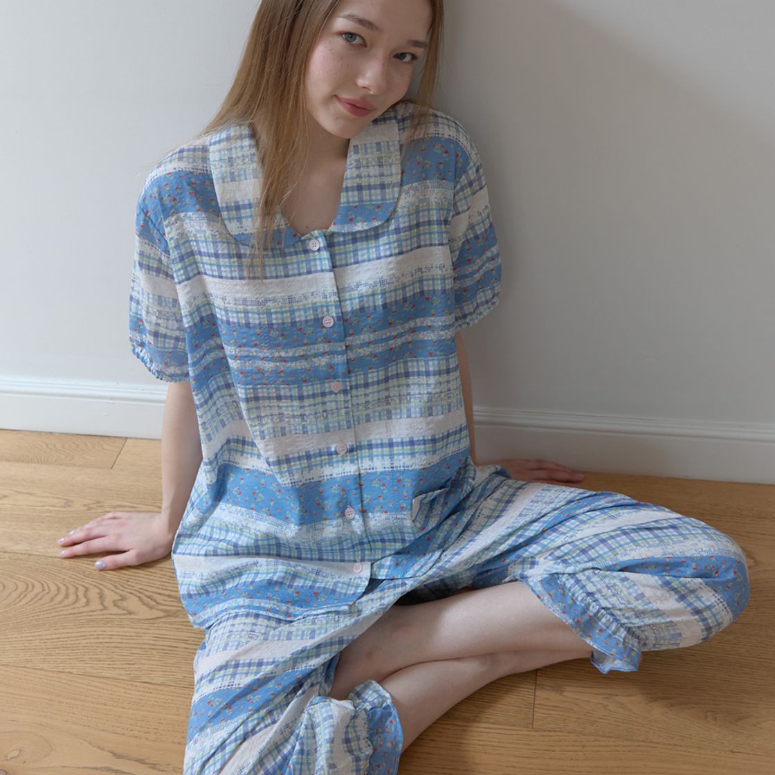 뮤즈무드 베리 레이스 파자마 소프트 조거 반팔 레이온 코튼 잠옷(Musemood Berry Lace Pajama) - 4