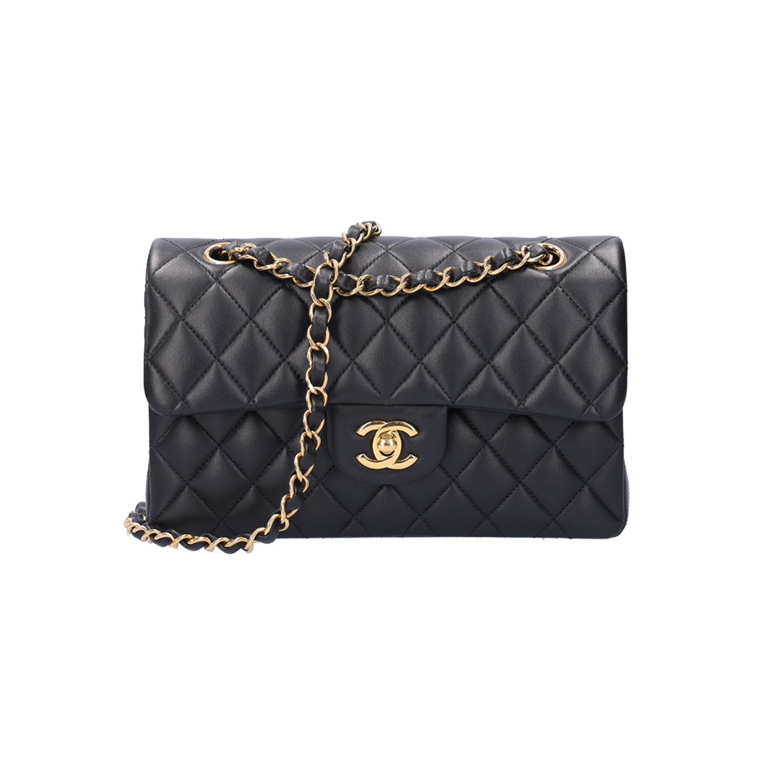 ITWGFPU4JMAD Chanel Classic Small Flap Bag in Black Lambskin Gold Hardware