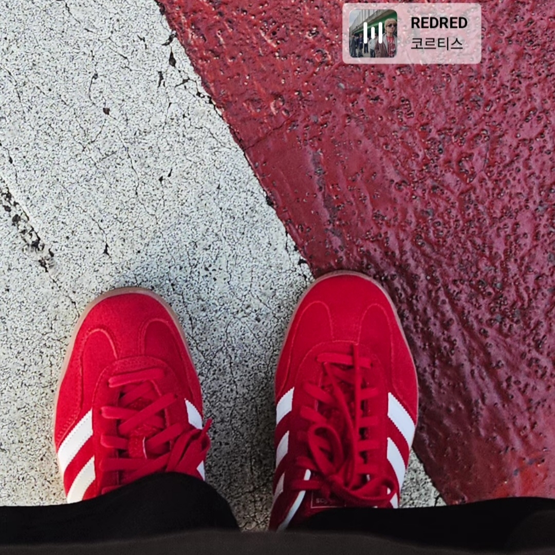 Adidas Gazelle Indoor Better Scarlet Cloud White 착용 스타일