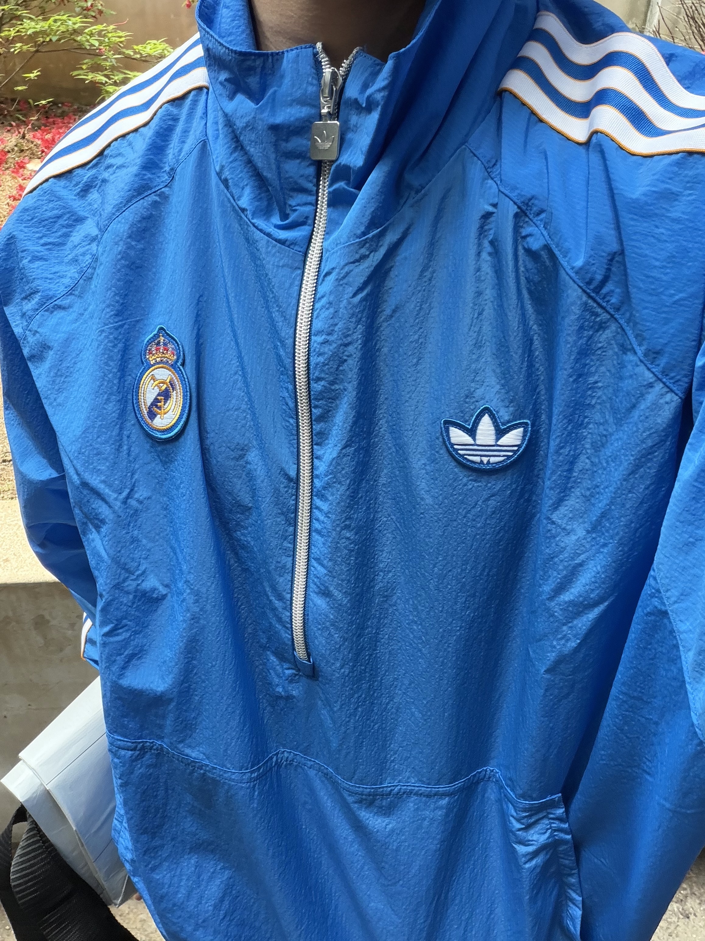 Adidas Real Icon Half Zip Up Jacket Blue Bird White - KR Sizing (Non Marking Ver.) 착용 스타일