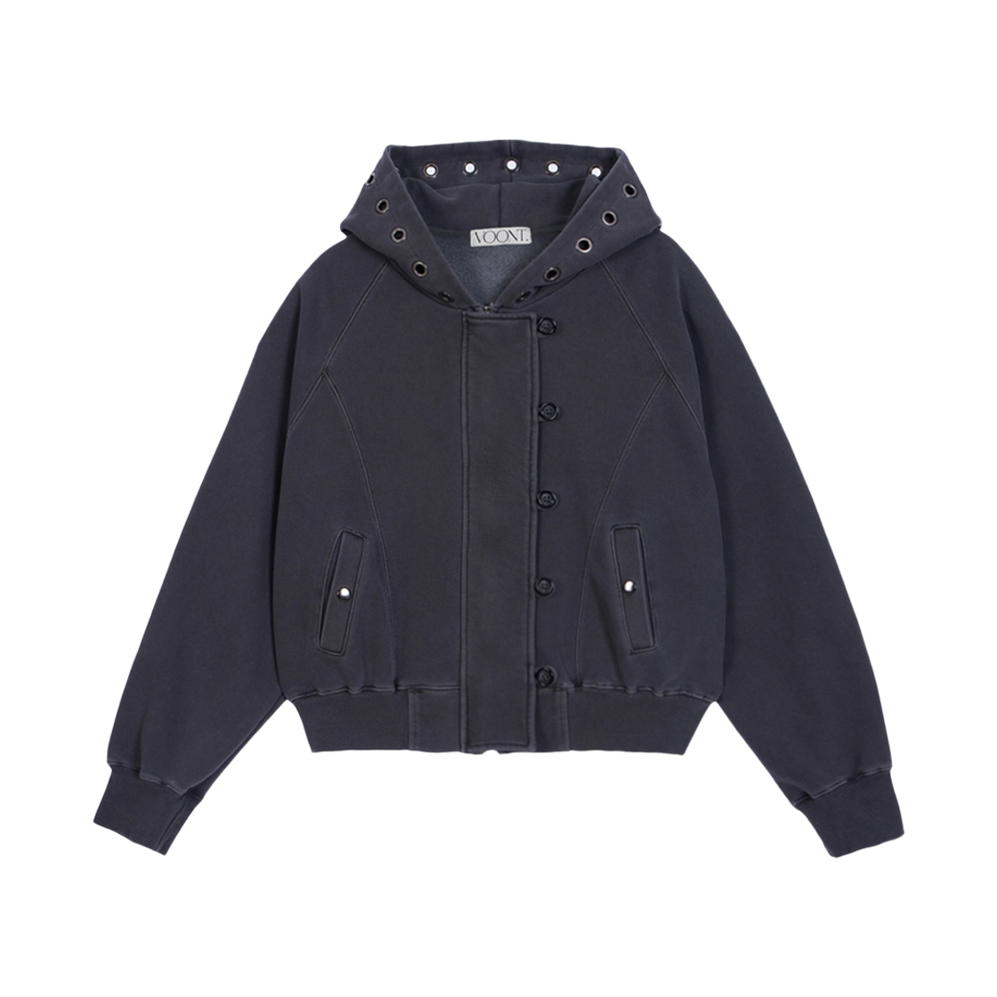 분트 아일렛 버튼 투웨이 후드집업 차콜(VOONT Eyelet Button Two-Way Hood Zip-Up (CHARCOAL)) - 1