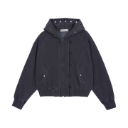 VOONT Eyelet Button Two-Way Hood Zip-Up (CHARCOAL)
