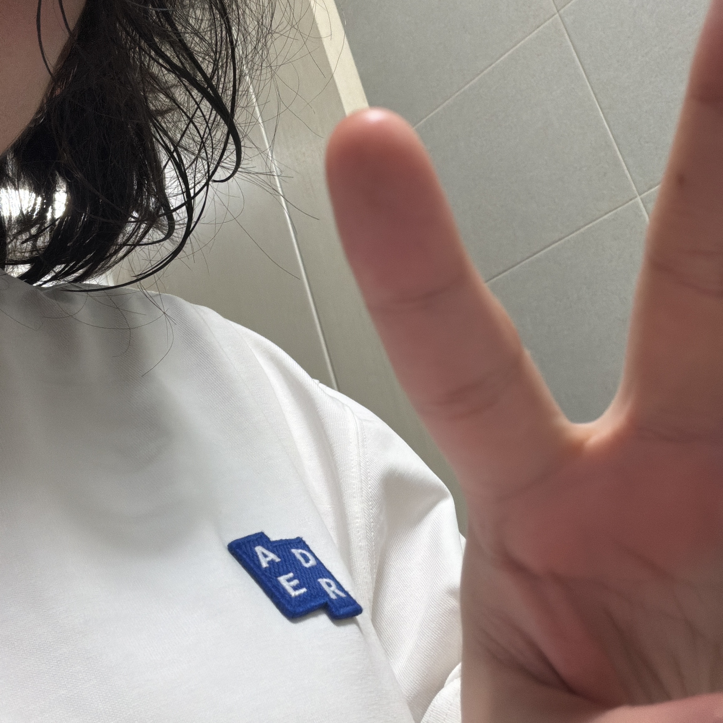 Ader Error Sig; TRS/BL Tag T-Shirt 01 Off White 착용 스타일