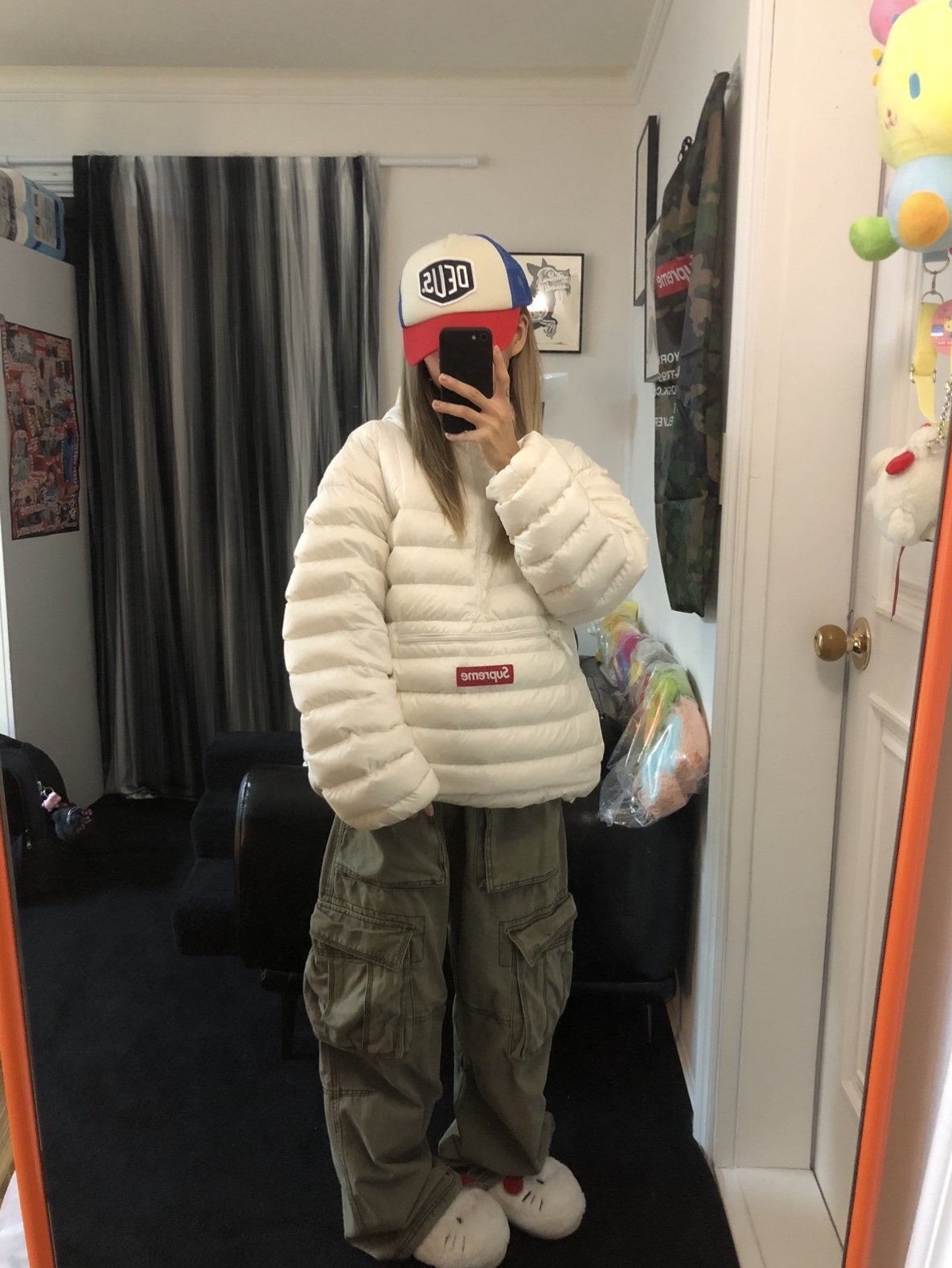 Supreme Micro Down Half Zip Hooded Pullover White - 23FW 착용 스타일