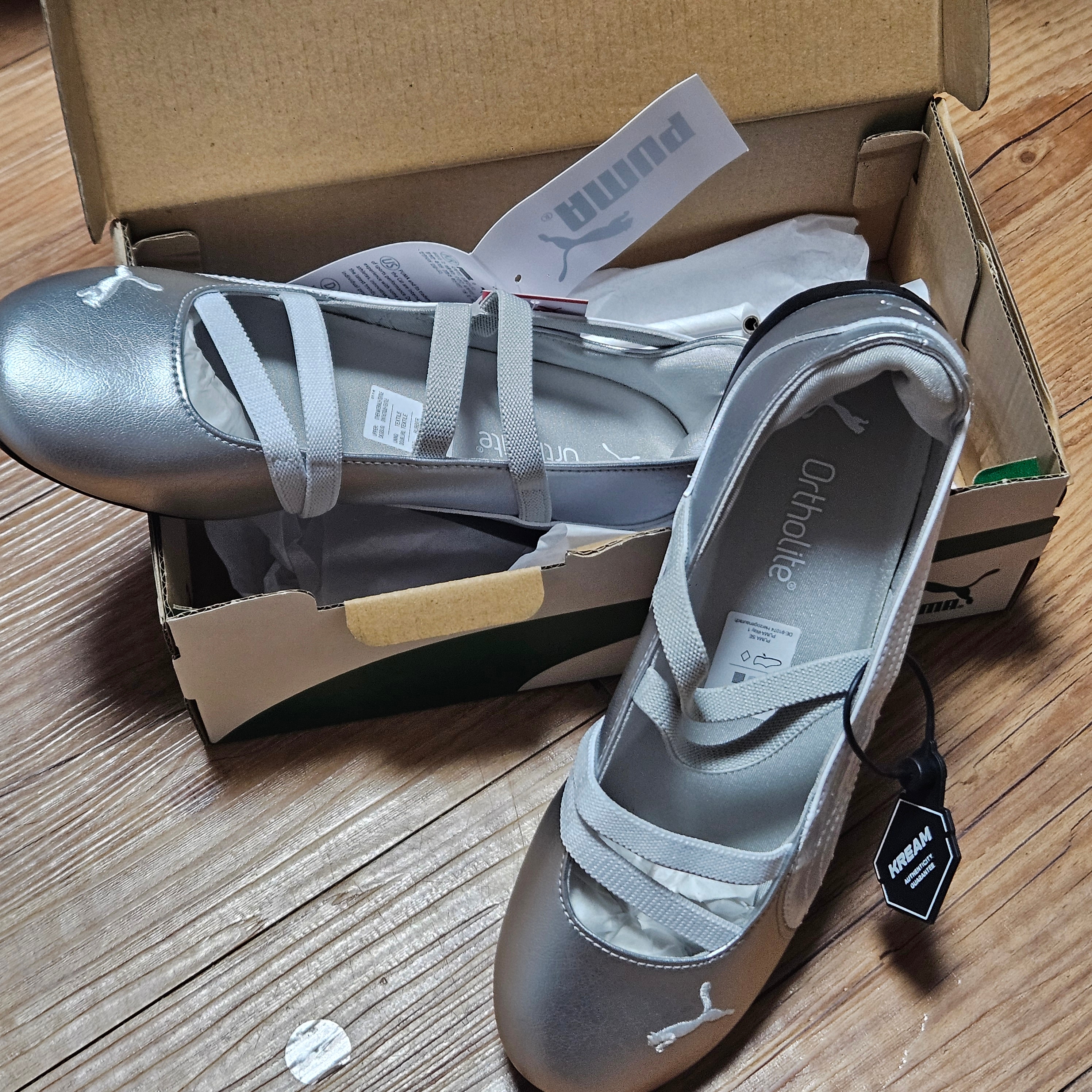 (W) Puma Speedcat Ballet Metallic Puma Silver Puma White 착용 스타일 - 2
