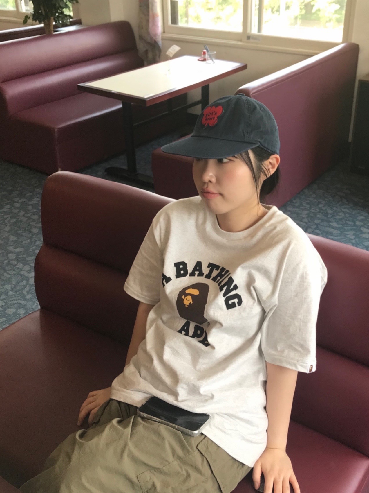 BAPE College T-Shirt Light Grey 착용 스타일