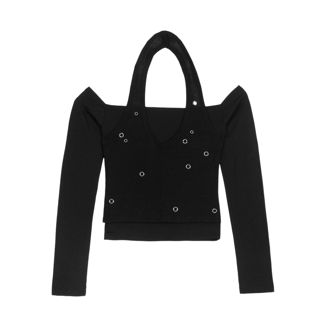 분트 아일렛 홀터 롱슬리브 블랙(VOONT Eyelet Halter Long Sleeve (BLACK)) - 1