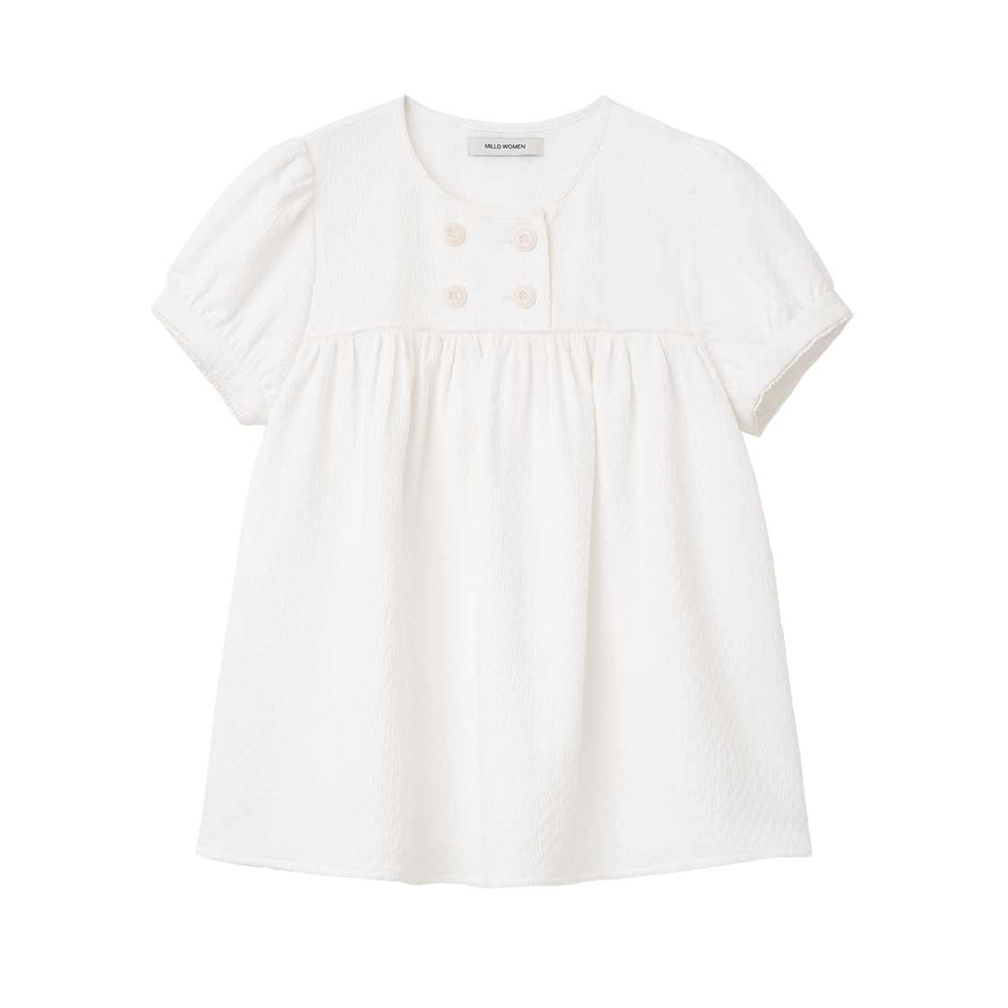 밀로 우먼 텍스처 퍼프 블라우스 화이트(MILLO WOMEN Textured Puff Blouse White)