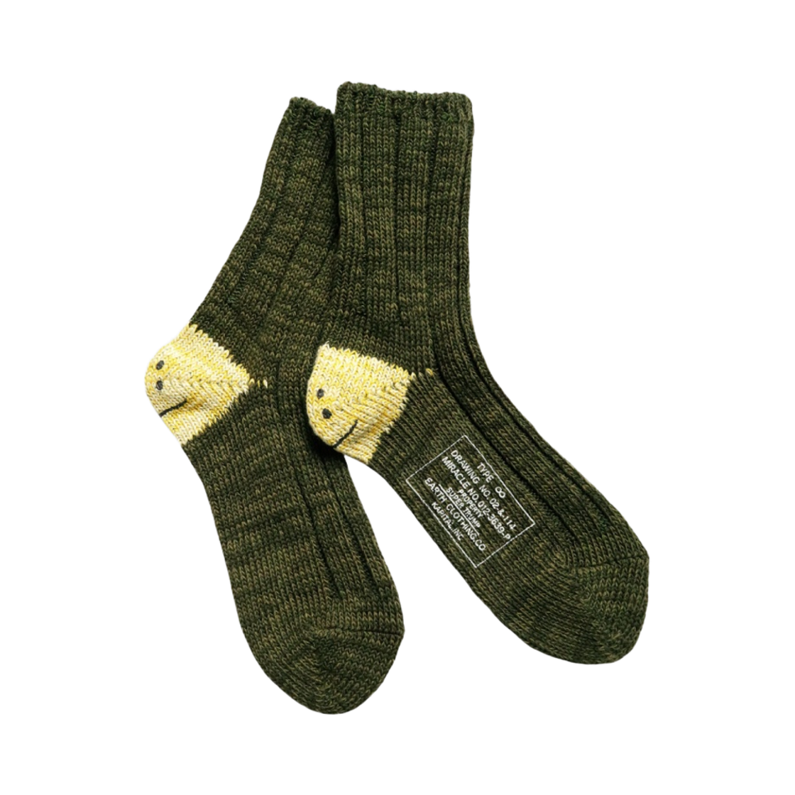 캐피탈 56 피스 MA-1 레인보우 해피 힐 삭스 카키(Kapital 56 Pieces MA-1 Rainbowy Happy Heel Socks Khaki) - 1