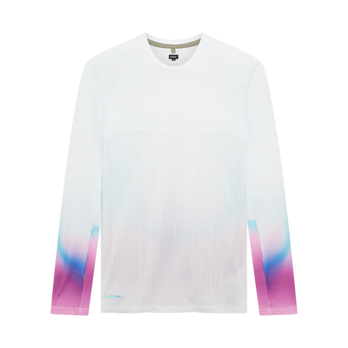 소어 러닝 롱슬리브 핫 웨더 티셔츠 화이트 블루 마젠타(Soar Running Long Sleeve Hot Weather T-Shirt White Blue Magenta)