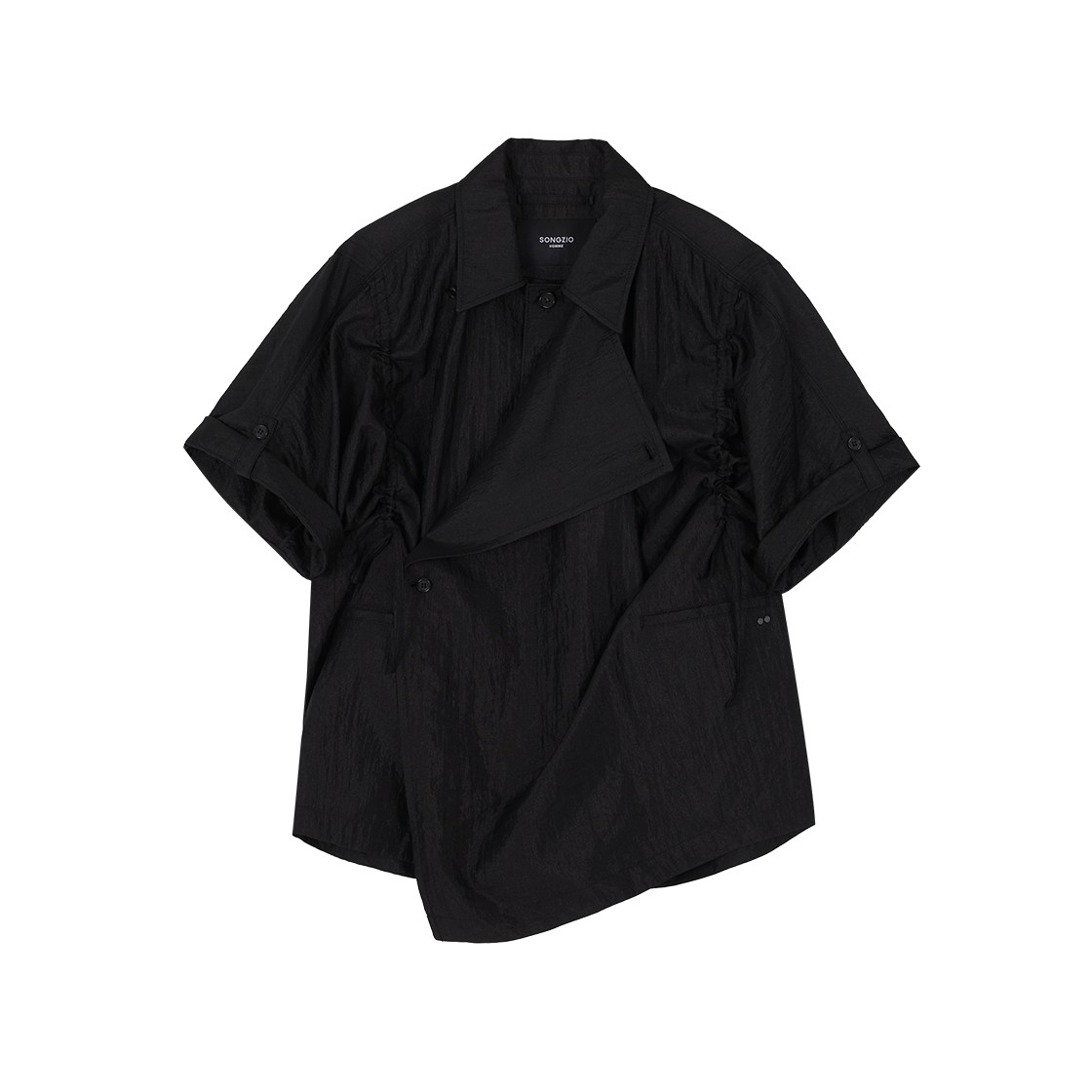 SI3JK345BK SONGZIO HOMME Asymmetric Collared Half Jacket Black