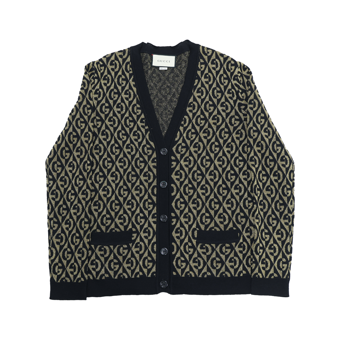 ITQSHCWGV2UO Gucci 595659 GG Pattern Cardigan in Black & Gold Metallic
