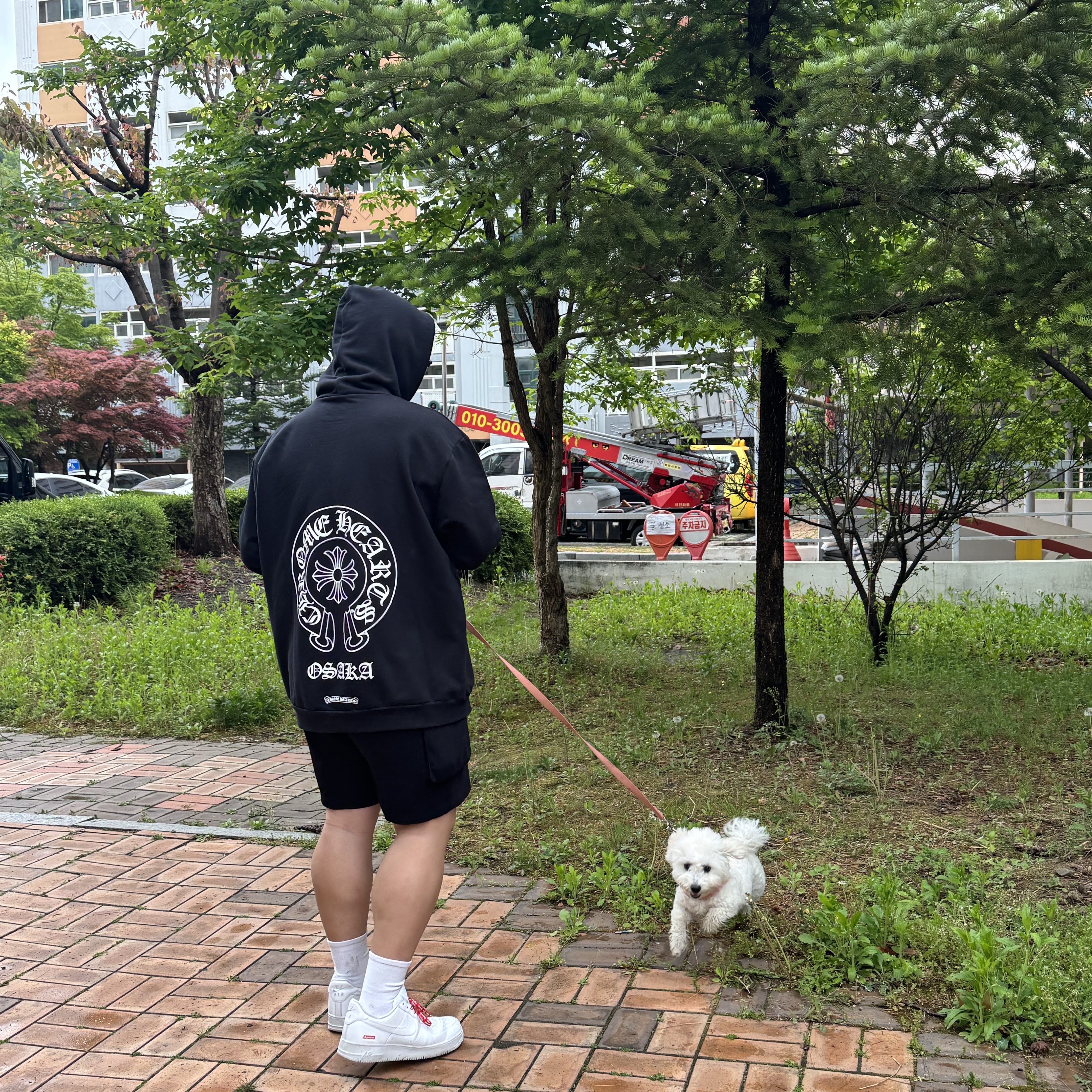 Nike x Supreme Air Force 1 Low White, Chrome Hearts Horseshoe Hoodie Black - Osaka Exclusive 착용 스타일