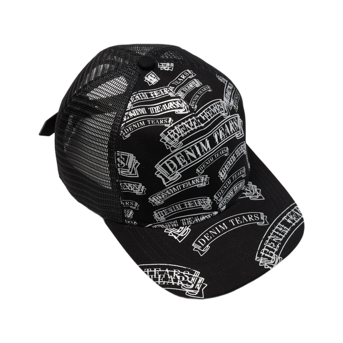 데님 티어스 DT 스탬프 패턴 트러커 햇 블랙(Denim Tears DT Stamp Pattern Trucker Hat Black)