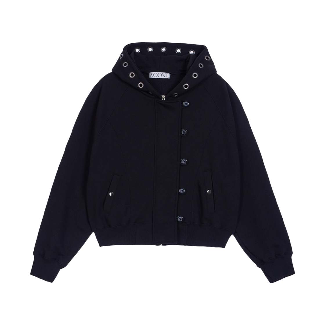 분트 아일렛 버튼 투웨이 후드집업 블랙(VOONT Eyelet Button Two-Way Hood Zip-Up (BLACK)) - 1