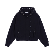 VOONT Eyelet Button Two-Way Hood Zip-Up (BLACK)