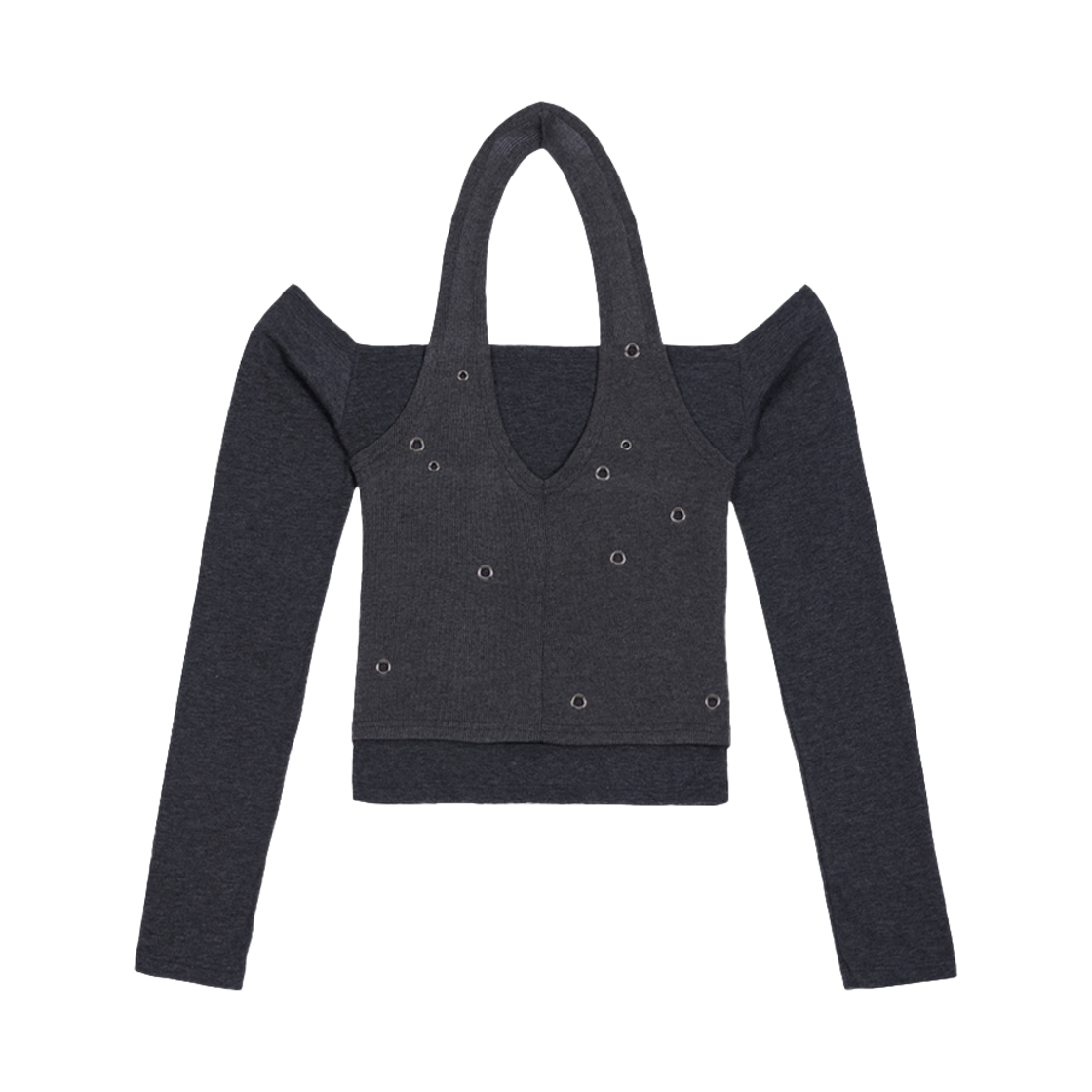 VT26ULS102CRC VOONT Eyelet Halter Long Sleeve (CHARCOAL)