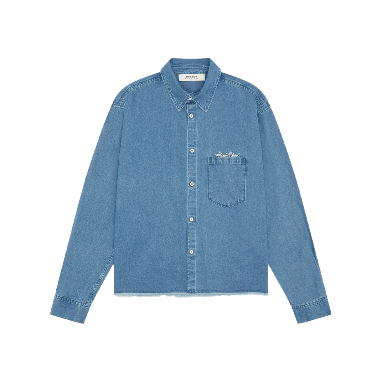[KREAM 단독] 어바웃 블랭크 데님 스크립트 셔츠 블루 워시 - 26FW([KREAM 단독] About:Blank Denim Script Shirt Blue Wash - 26FW)