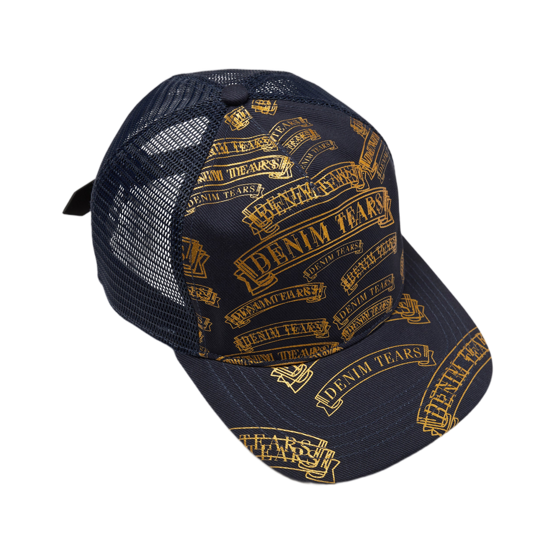 데님 티어스 DT 스탬프 패턴 트러커 햇 네이비(Denim Tears DT Stamp Pattern Trucker Hat Navy)