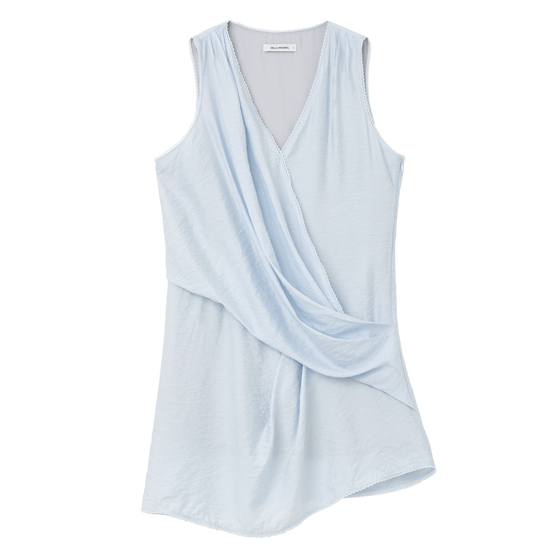 MW317SKB MILLO WOMEN Lace Trimming Draped Dress Sky Blue