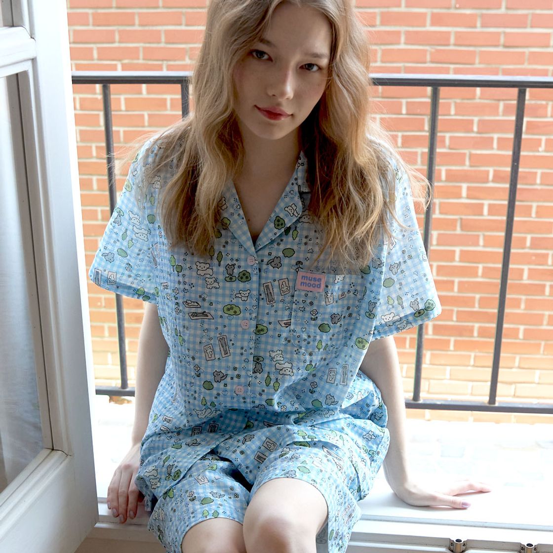 뮤즈무드 요가 도그 썸머 파자마 루즈 레이온 코튼 잠옷(Musemood Yoga Dog Summer Pajama) - 2