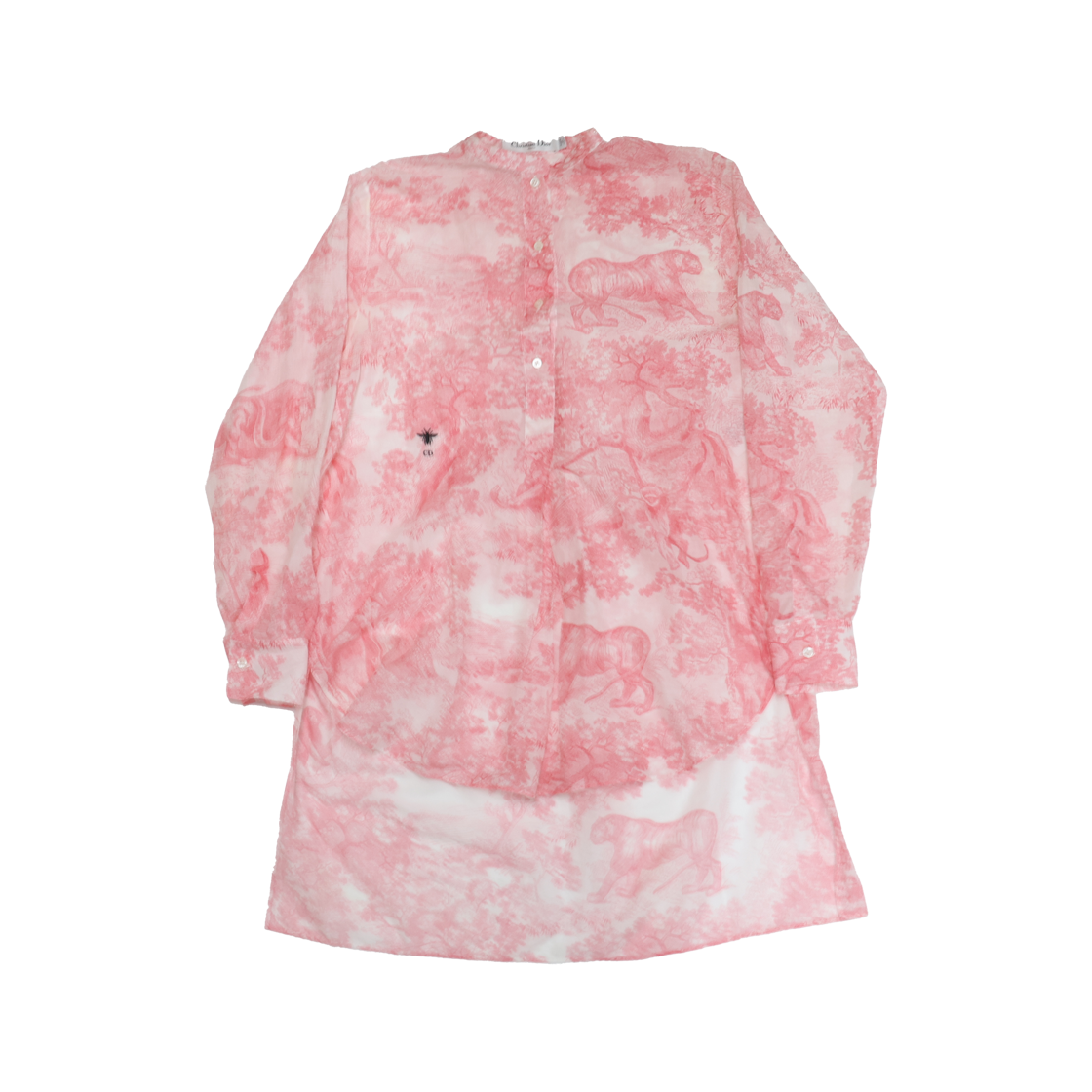디올 코튼 무슬린 트왈 드 주이 소바쥬 모티프 디올리비에라 롱 블라우스 화이트 캔디 핑크(Dior Cotton Muslin Toile de Jouy Sauvage Motif Long Blouse White Candy Pink) - 1