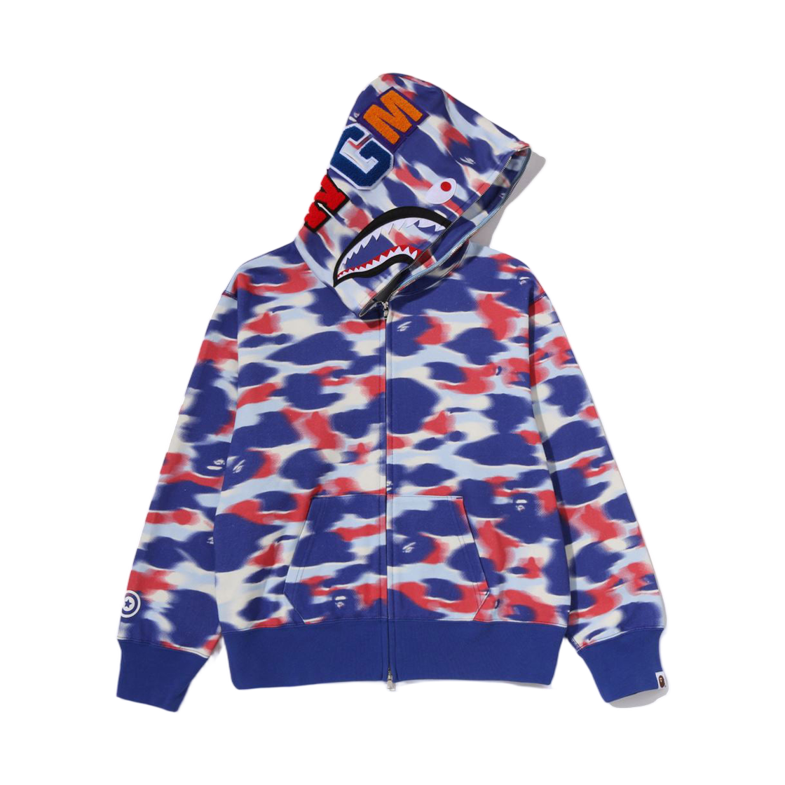 (W) 베이프 스크린 카모 샤크 풀 집 후드 블루((W) BAPE Screen Camo Shark Full Zip Hoodie Blue) - 1