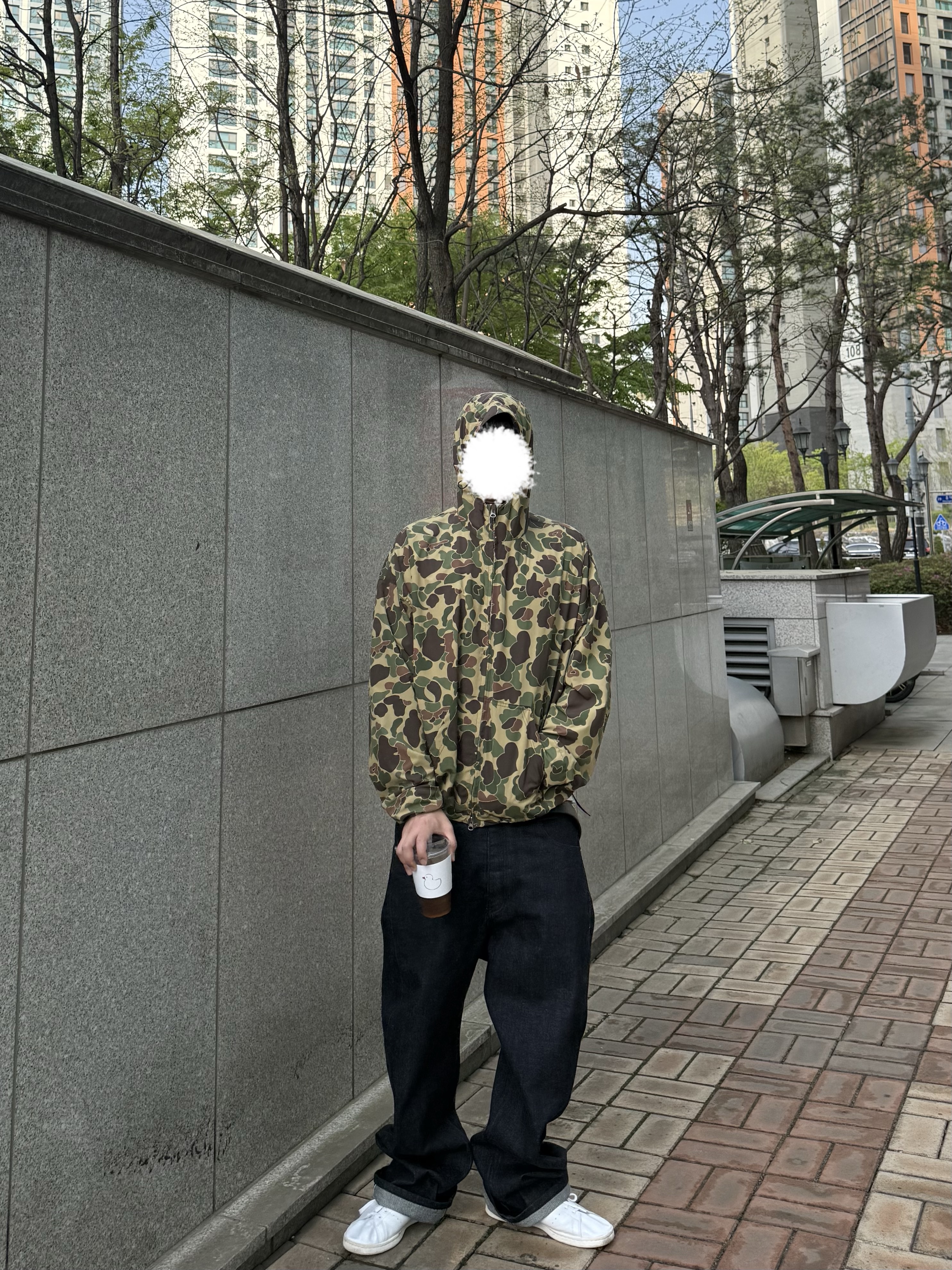 Farfromwhat Far Raw-texture Denim Deep Indigo, Nonnod Zip Jacket Hunting Camo 착용 스타일
