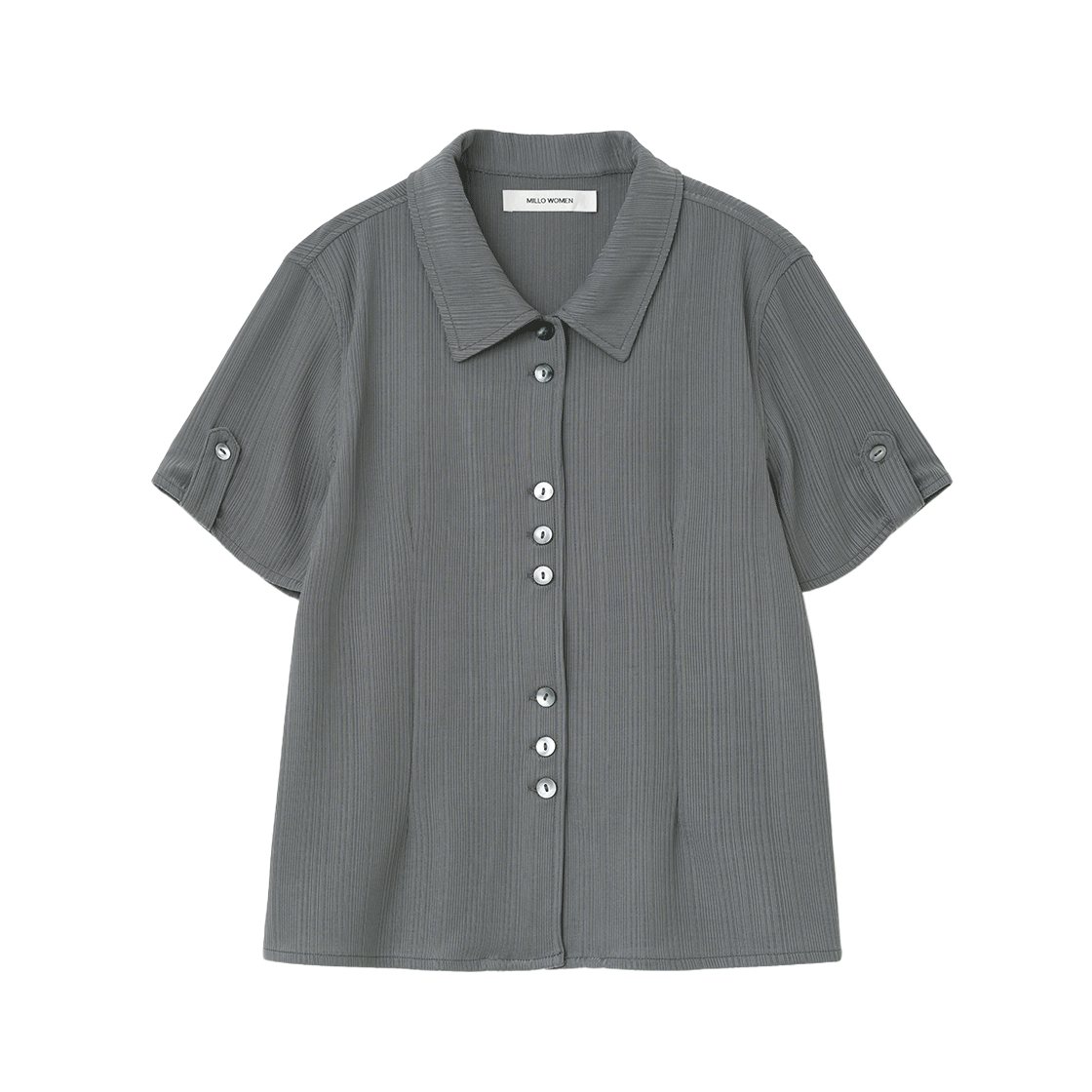 밀로 우먼 플리츠 숏 슬리브 셔츠 차콜 그레이(MILLO WOMEN Pleated Short Sleeve Shirt Charcoal Gray)