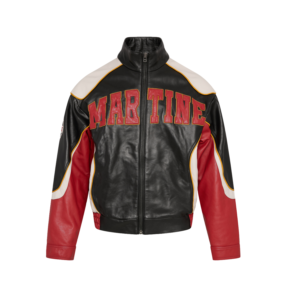 마틴 로즈 슈퍼볼 레더 자켓 블랙 레드 - 26SS(Martine Rose Superbowl Leather Jacket Black Red - 26SS)