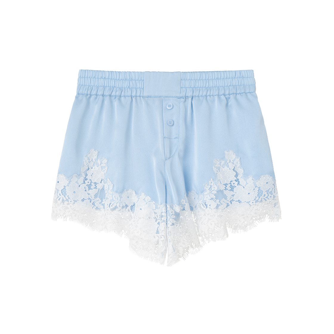 밀로 우먼 사틴 레이스 트림 쇼츠 스카이 블루(MILLO WOMEN Satin Lace Trim Shorts Sky Blue)