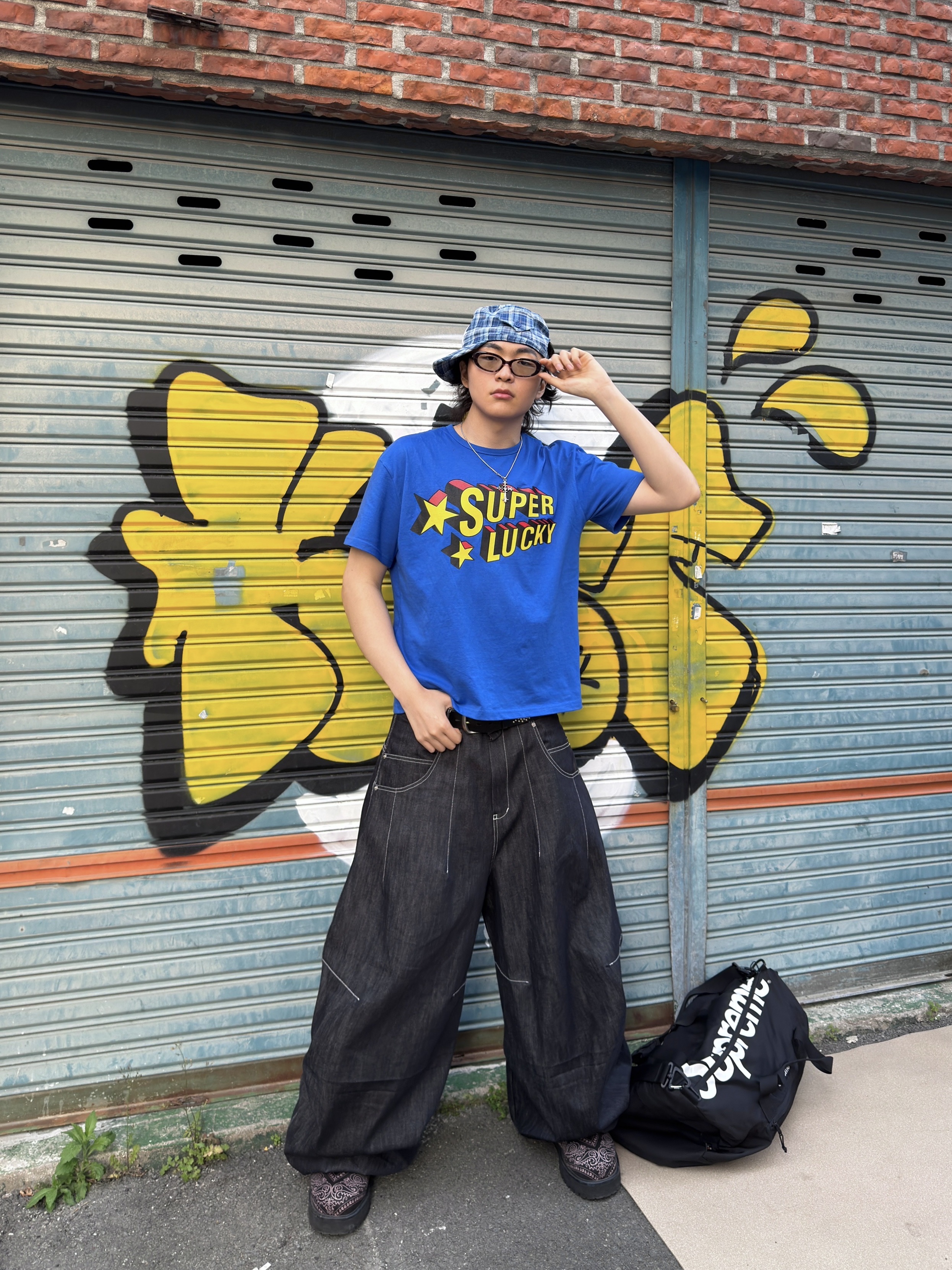 PDF Channel Strada Green Camo, I FEEL LUCKY Super Lucky T-Shirt Blue 착용 스타일 - 2