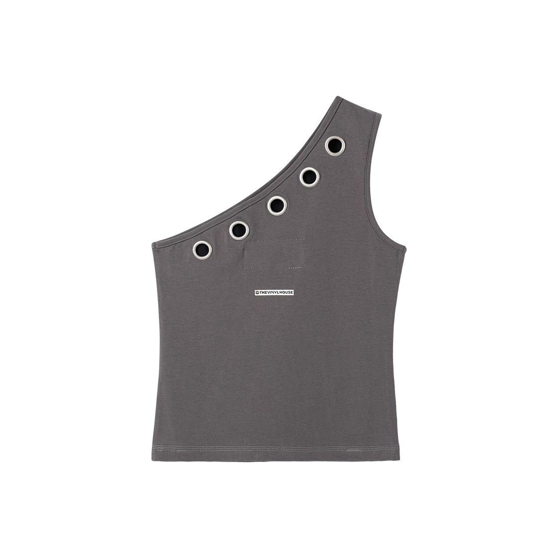 (W) 더바이닐하우스 아일렛 원숄더 슬리브리스 차콜((W) Thevinylhouse Eyelet One Shoulder Sleeveless Charcoal) - 2