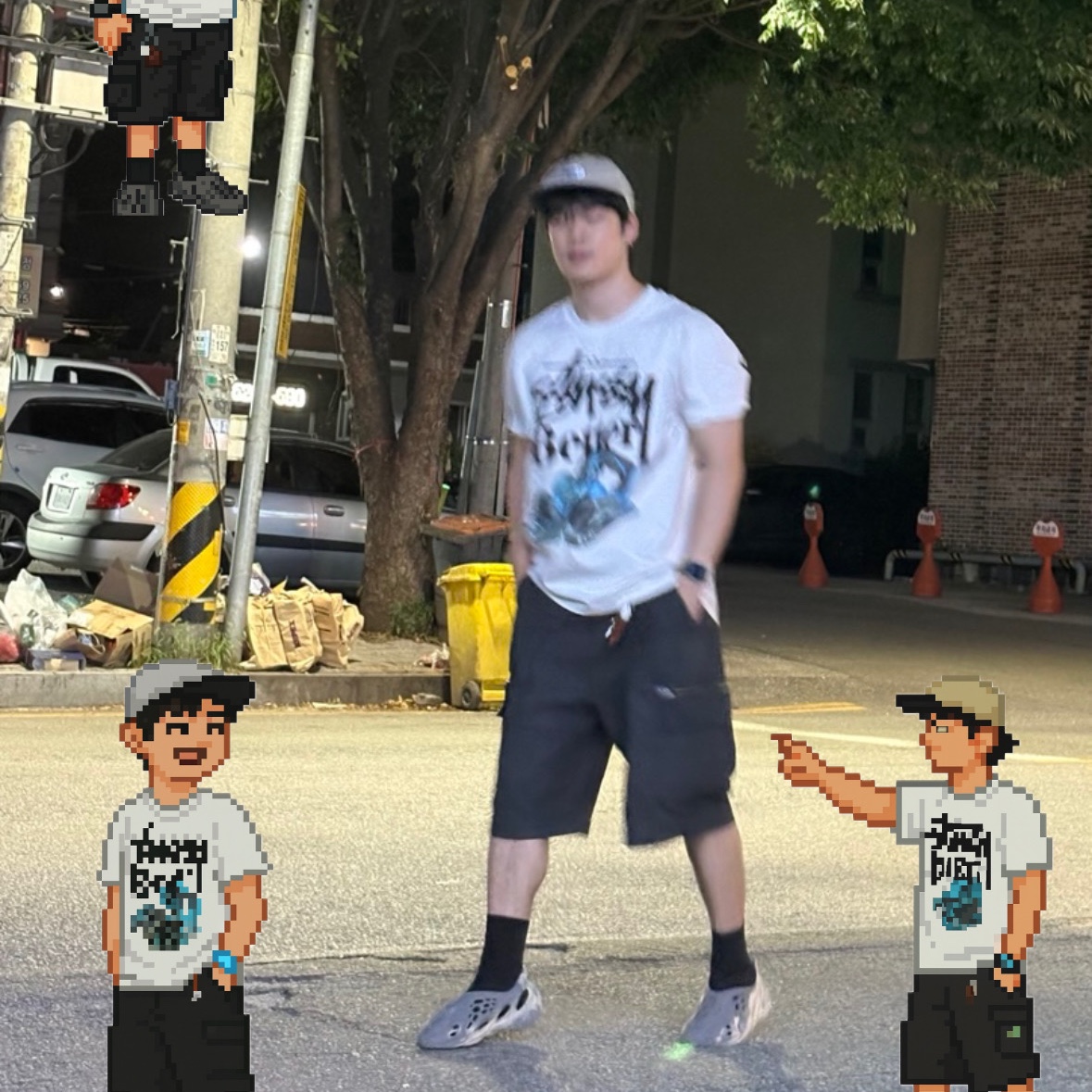 Stussy x Better Gift Shop Built Better T-Shirt White, Adidas Yeezy Foam RNNR MXT Moon Gray 착용 스타일