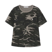 SLOW RECORD HOUSE Logo Waffle Crop T-Shirt Camo (Khaki)