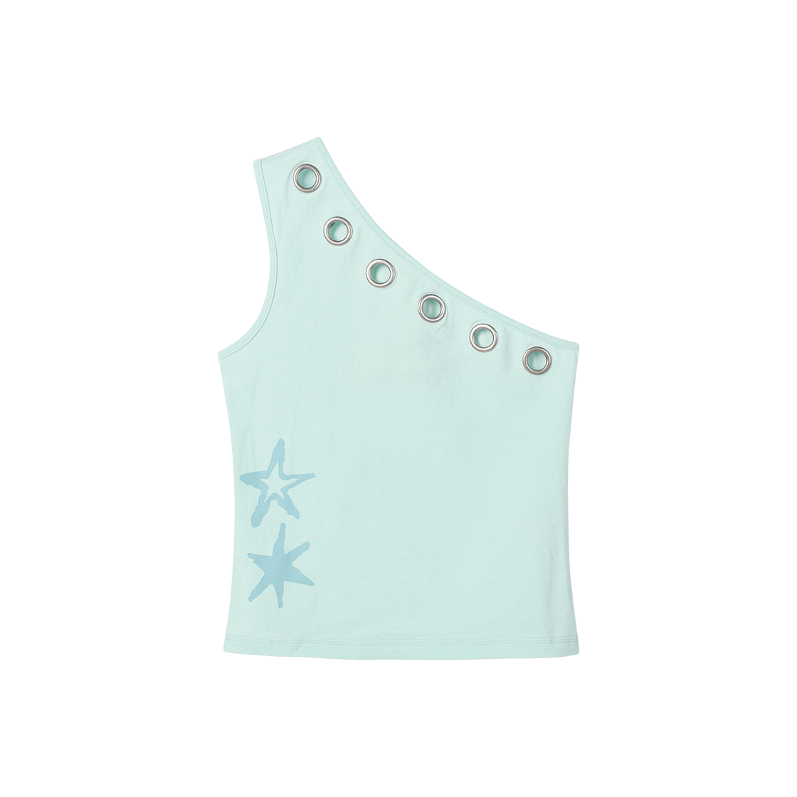 (W) 더바이닐하우스 아일렛 원숄더 슬리브리스 민트((W) Thevinylhouse Eyelet One Shoulder Sleeveless Mint)