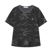 SLOW RECORD HOUSE Logo Waffle Crop T-Shirt Camo (Charcoal)
