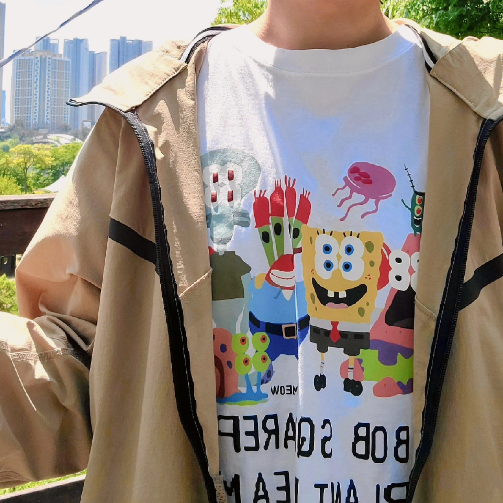 Nike Tech Windrunner Woven Full Zip Jacket Parachute Beige Black - Asia, Uniqlo UT x CPFM x SpongeBob Graphic T-Shirt A White - KR 착용 스타일