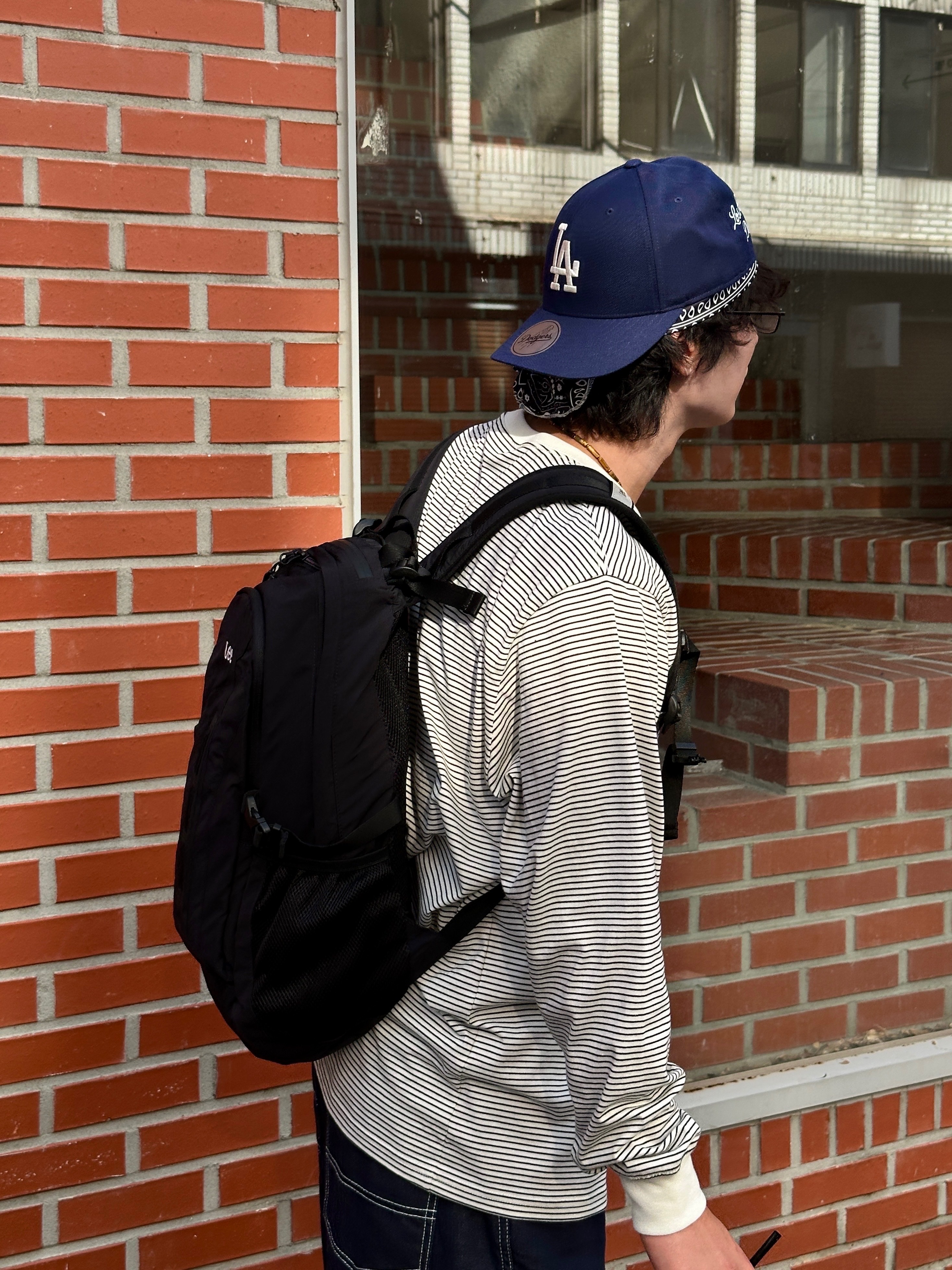 MLB Signature Patch Structured Ball Cap Los Angeles Dodgers Navy, Romantic Move Oat Mountain Oil Black 착용 스타일 - 5
