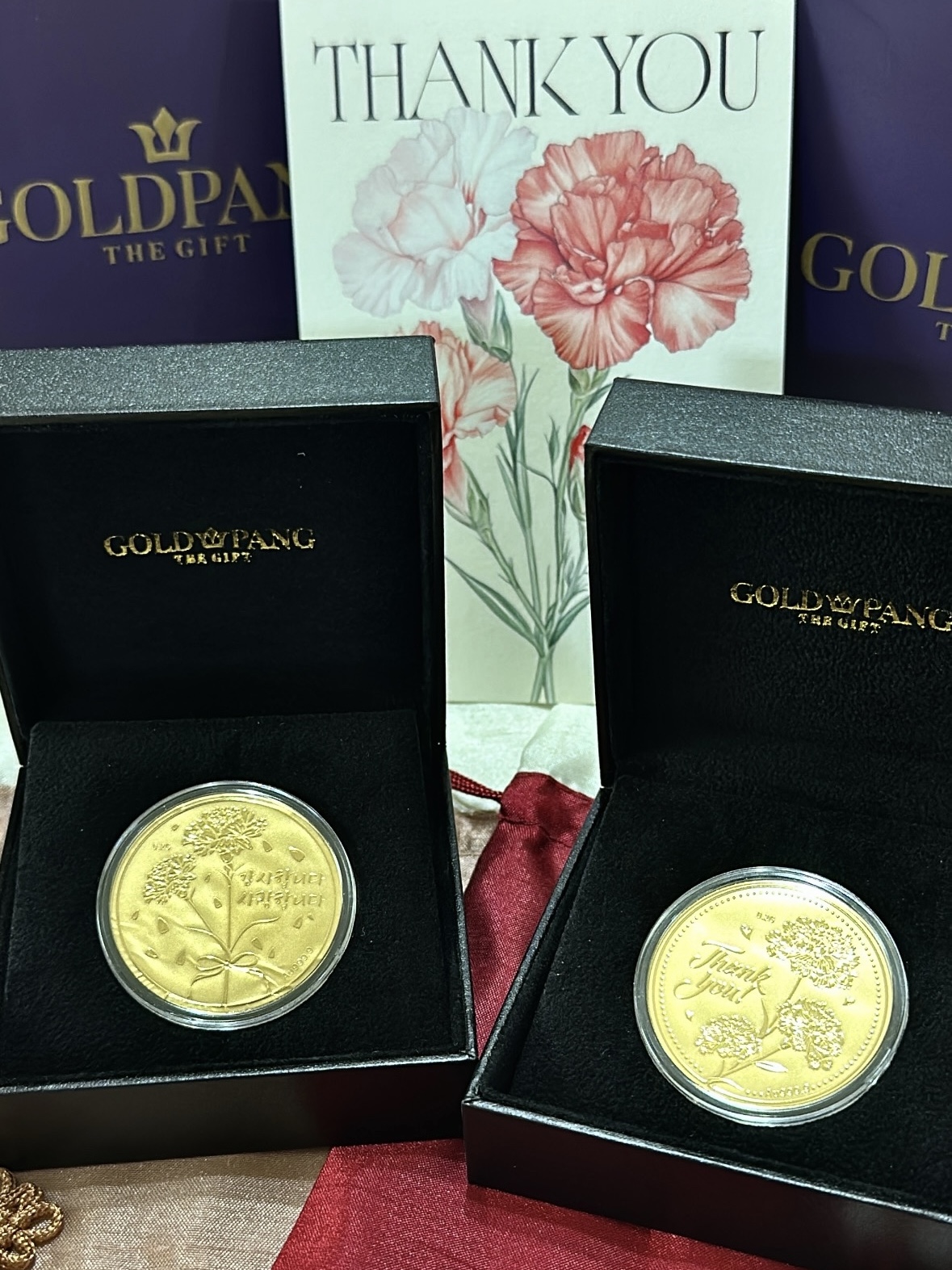 GOLDPANG May Special 1+1 24k Gold Carnation 0.2g 2 Types Set + Special Lucky Gift Package 착용 스타일