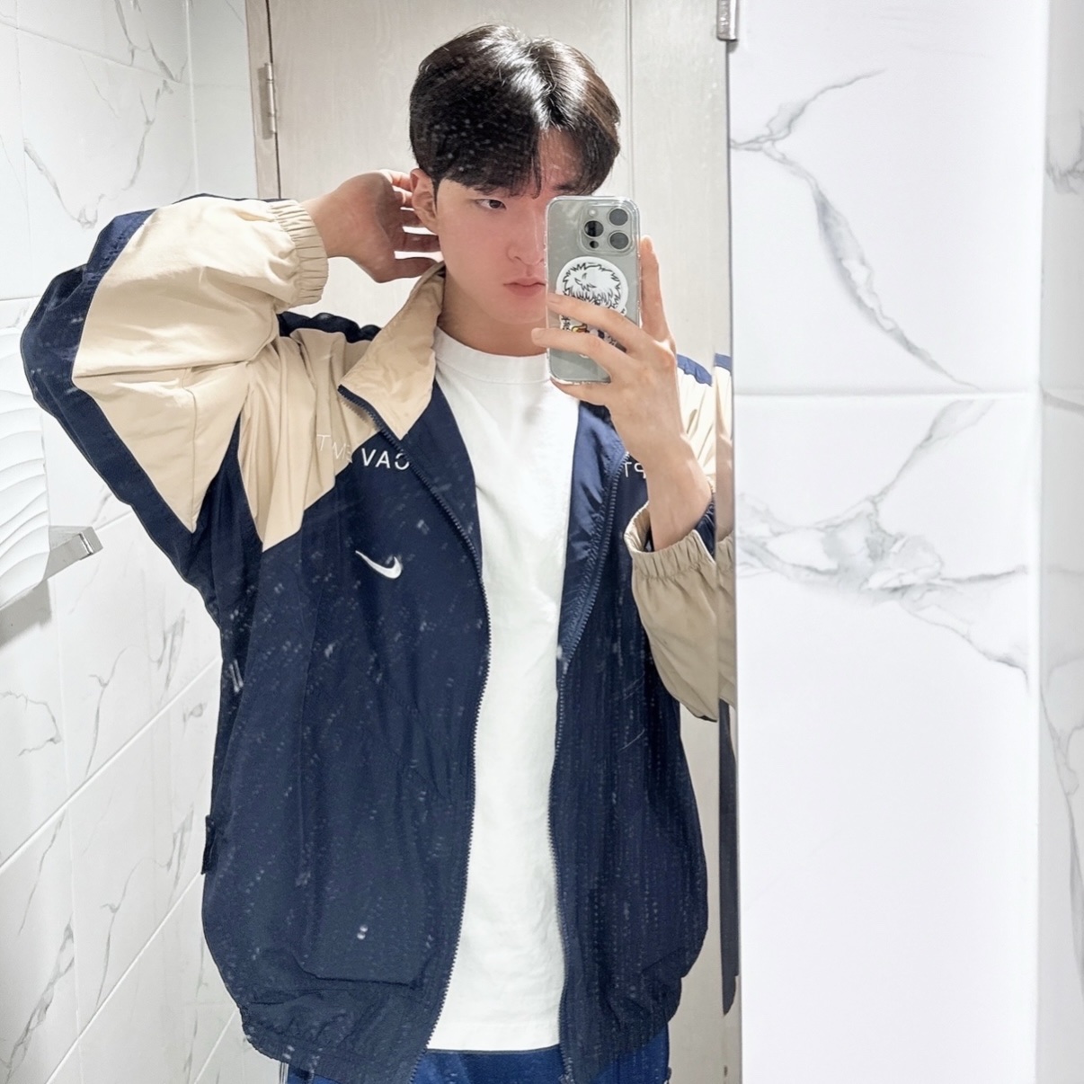 Nike x Cav Empt Track Jacket Navy, Needles H.D. Track Pants Poly Smooth Royal 착용 스타일
