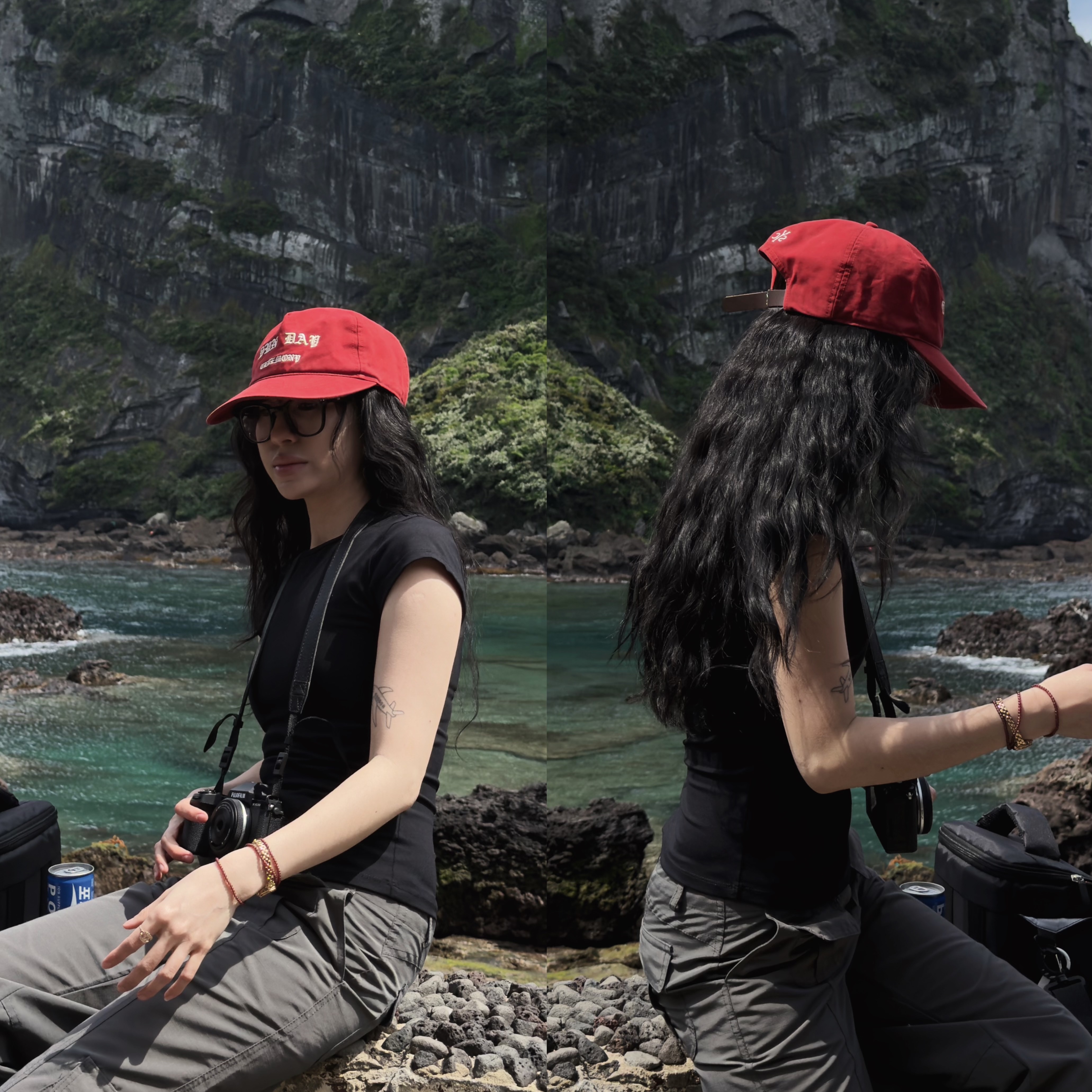 Sunday Ceremony Vintage Washed 5 Panel Cotton Cap - Red 착용 스타일 - 1